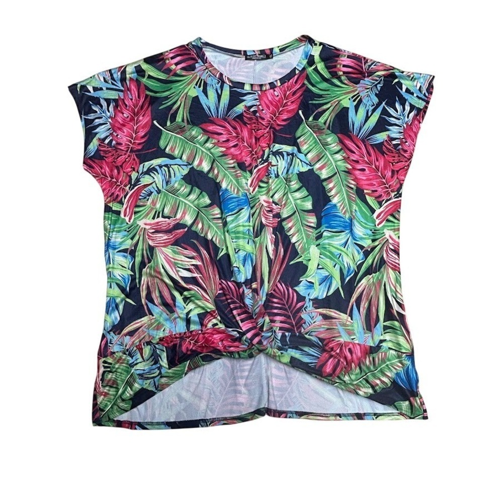 Glitzy Girlz Women 4XL Tropical Palm Leaf Twist Front Top Pink Green‎ Blue Navy